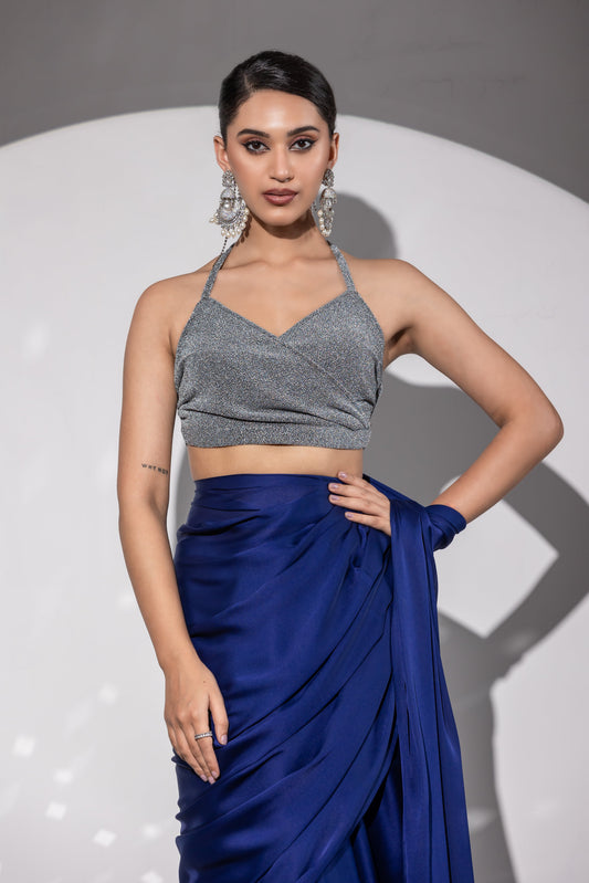 Dhiyona ST Stretchy Knit Silver Halter Blouse