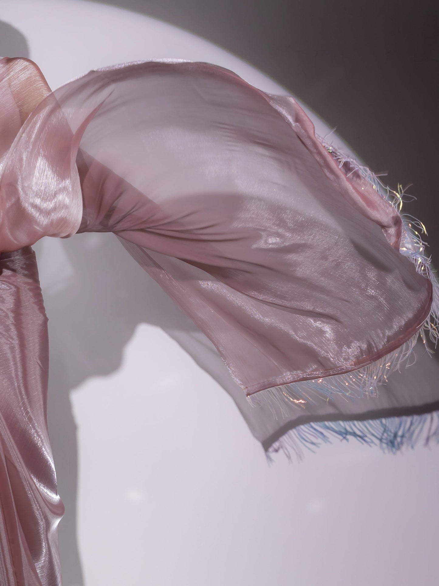 Dhiyona ST Rosy Cloud Organza Satin Saree with Long Iridescent Lace
