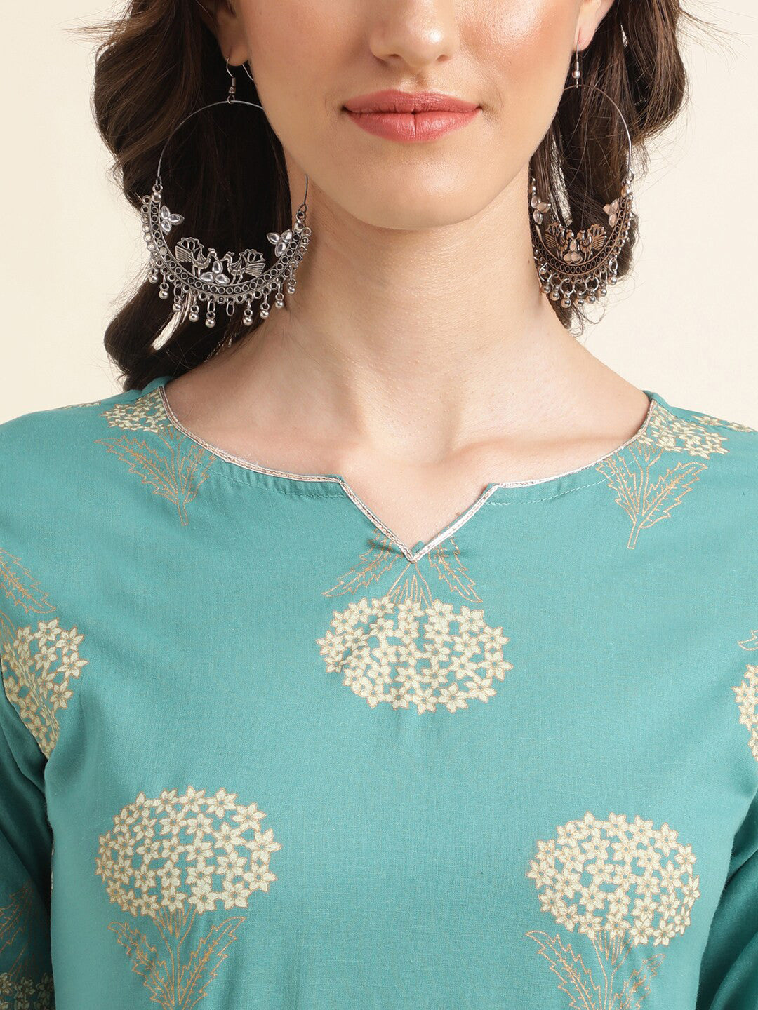 Blue Floral Printed Pure Cotton Kurta With Trouser