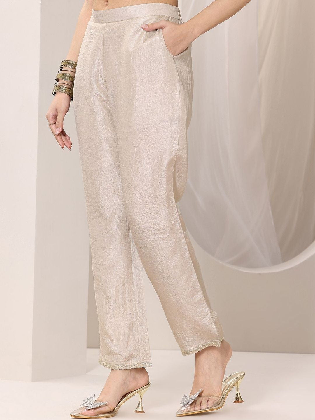 Floral Printed Anarkali Thread Work Kurta With Trousers & Dupatta