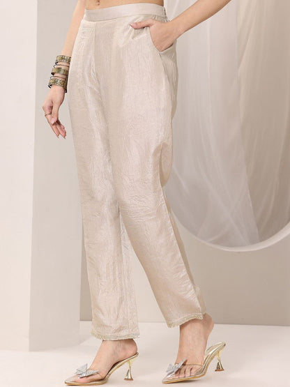 Floral Printed Anarkali Thread Work Kurta With Trousers & Dupatta