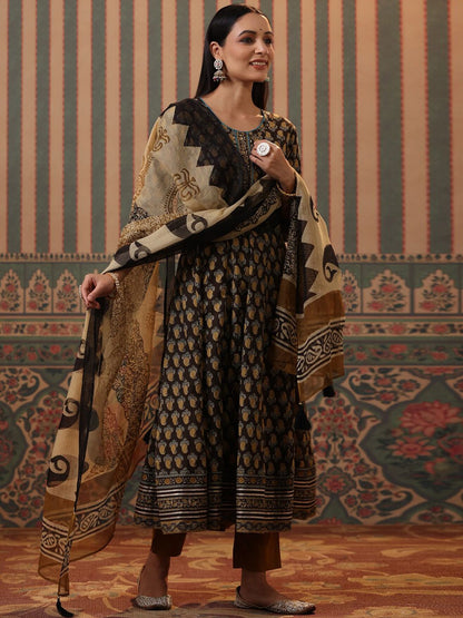 Dhiyona RR Women's Paisley Printed Beads and Stones Pure Cotton Kurta with Trousers & Dupatta