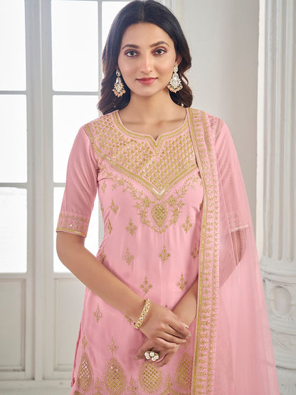 Dhiyona IN Ethnic Motifs Embroidered Regular Thread Work Kurti With Sharara & Dupatta