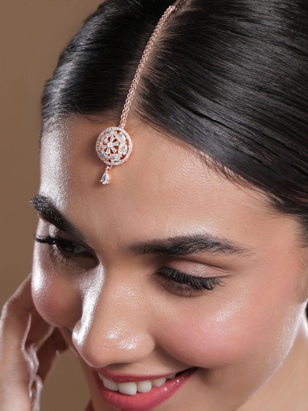 Dhiyona RJ Women's 18K Rose Gold-Plated White & Cubic Zirconia Studded Maang Tikka