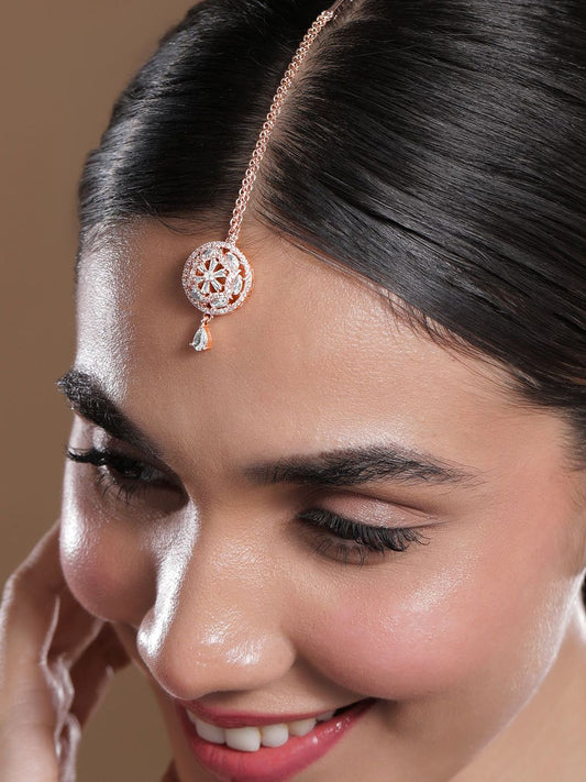 Dhiyona RJ Women's 18K Rose Gold-Plated White & Cubic Zirconia Studded Maang Tikka