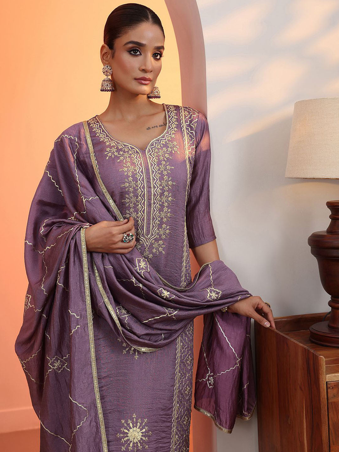 Women Ethnic Motifs Embroidered Regular Kurta with Trousers & Dupatta