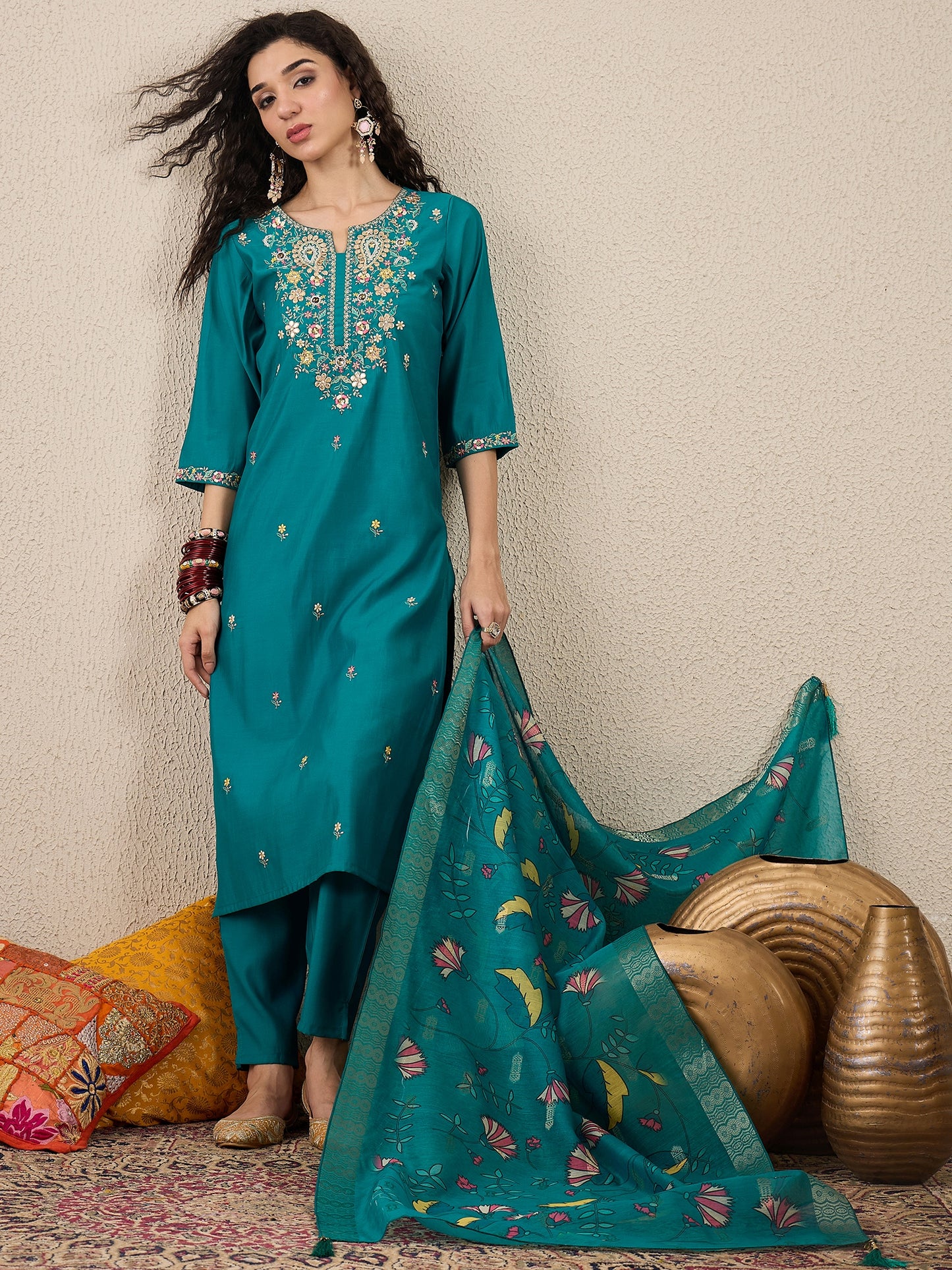 Dhiyona VV VredeVogel Women Kurta and Trousers Pant Set Silk Blend