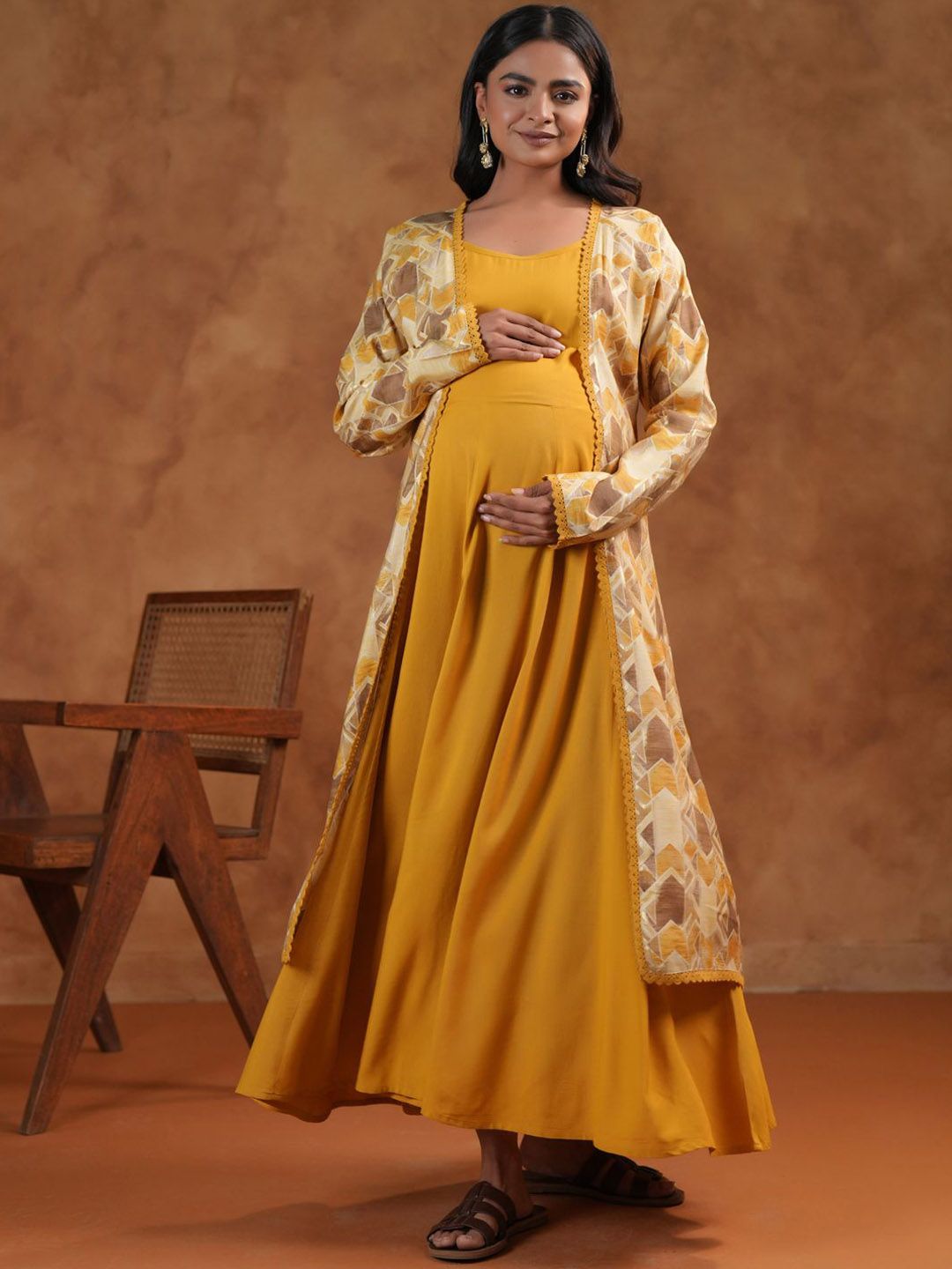 Dhiyona AY Women's Printed Maternity Ethnic Dresses With Jacket