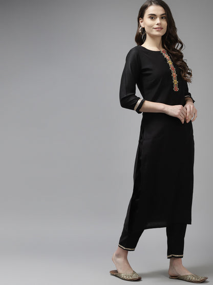 Women Black Liva Sequin Detail Kurta with Trousers & Dupatta