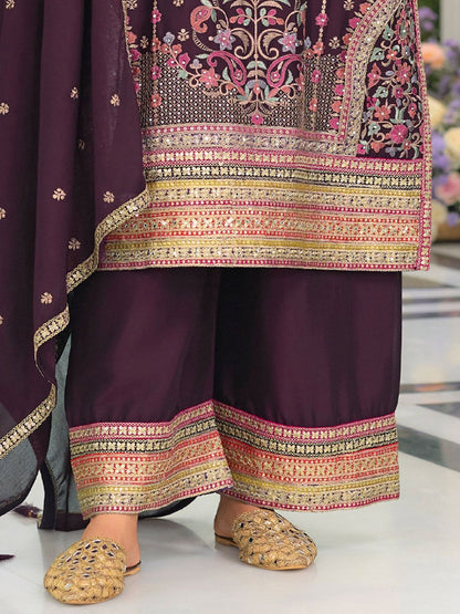 Dhiyona IE Women Ethnic Motifs Embroidered Regular Mirror Work Kurta with Palazzos & With Dupatta