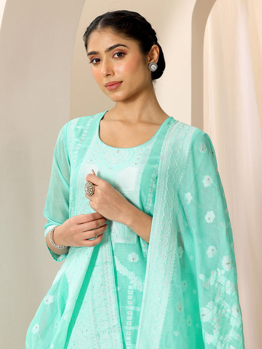 Floral Woven Design Scoop Neck Chanderi Silk Kurta With Trouser And Dupatta