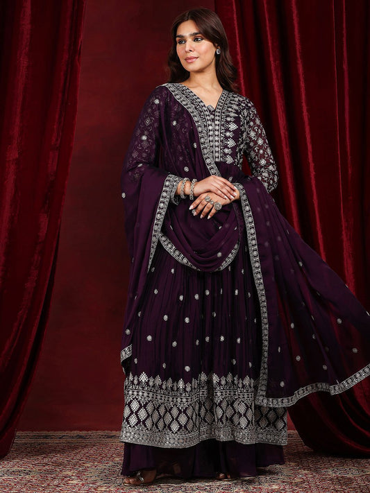 Dhiyona LL Sequinned Embellished V-Neck Anarkali kurta With Palazzo & Dupatta
