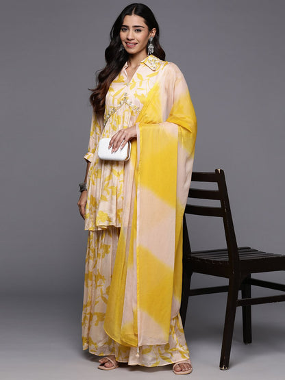 Dhiyona VA Floral Embroidered Empire Beads & Stones Pure Silk Kurti with Sharara & Dupatta