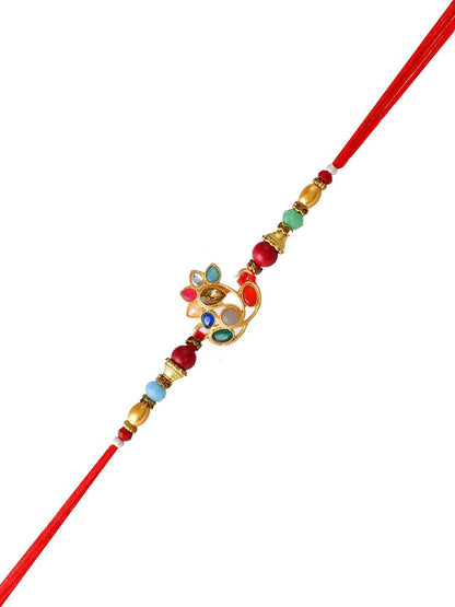 Dhiyona Red Beaded Embellished Rakhi With Roli Chawal & Greeting Card