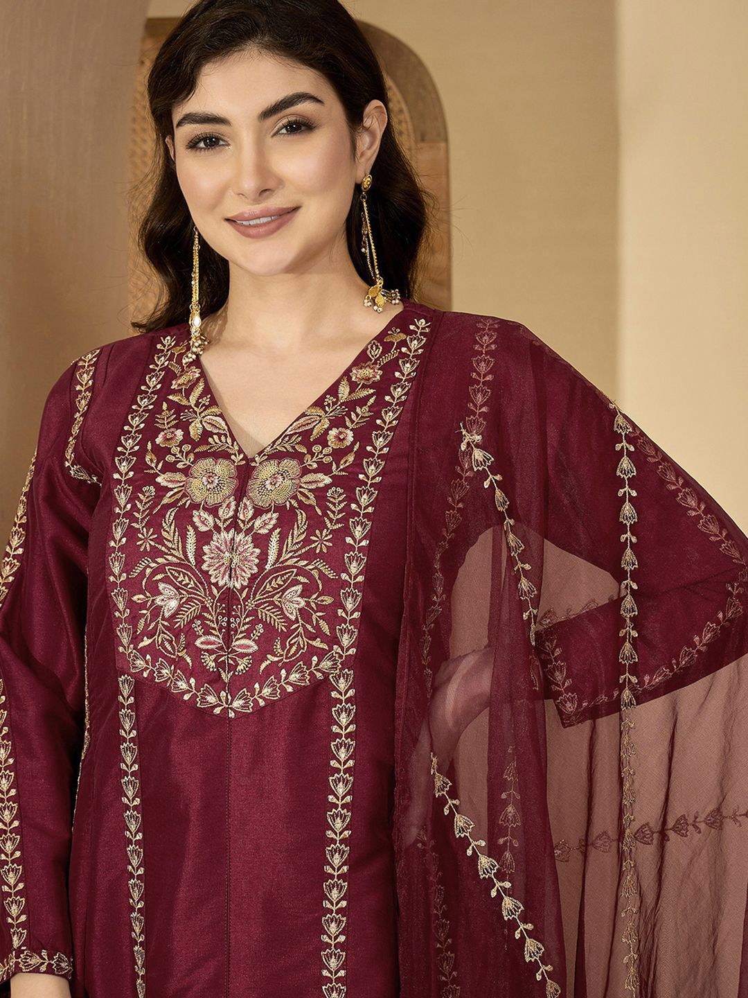 Dhiyona SN Women Ethnic Motifs Embroidered Zari Kurta With Sharara & Dupatta
