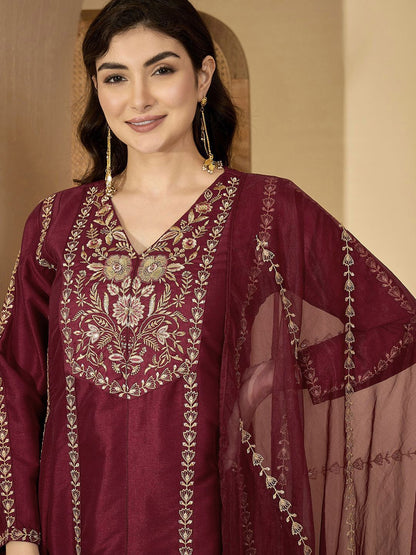 Dhiyona SN Women Ethnic Motifs Embroidered Zari Kurta With Sharara & Dupatta