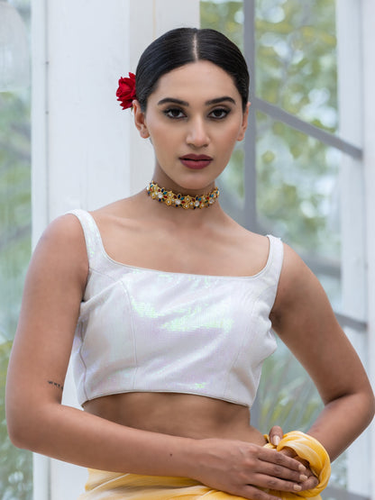 Dhiyona ST Lemon Fizz Chiffon Organza Saree with Lace and Blouse fabric