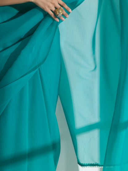 Dhiyona ST Topaz Super Soft Organza Saree with Pearl Leaves