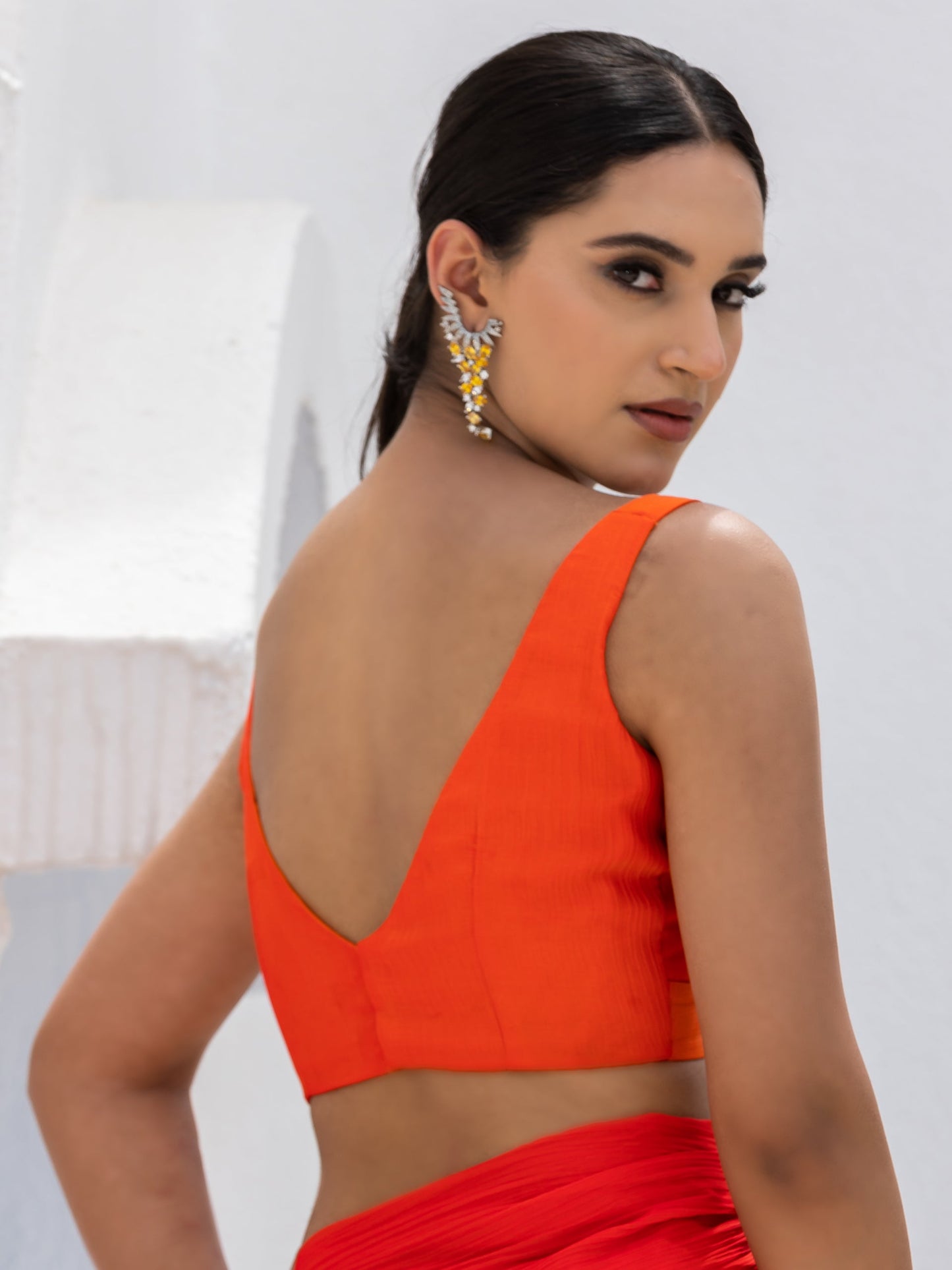 Dhiyona ST Candy Orange Yellow Pure Chiffon Saree with Blouse Fabric
