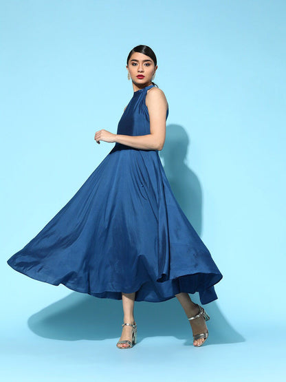 Dhiyona AY Women's Blue Halter Neck Long Dress