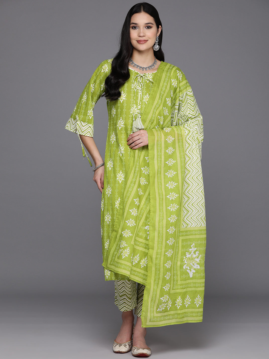 Ethnic Motifs Printed Regular Pure Cotton Kurta With Trousers & Dupatta