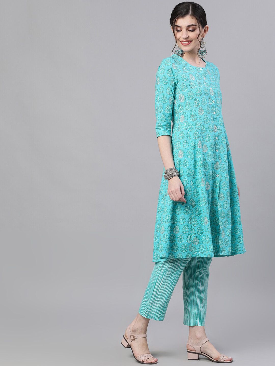 Dhiyona IS Women's Women Blue Printed Kurta with Trousers