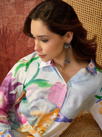 Printed Shirt Collar Kurta & Trousers