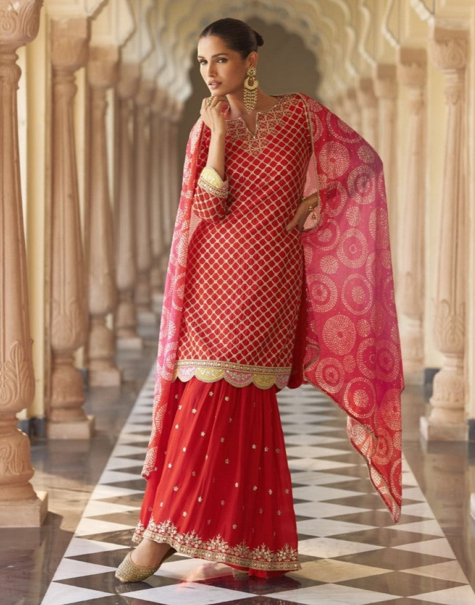 Umaira Crimson full work gharara suit set