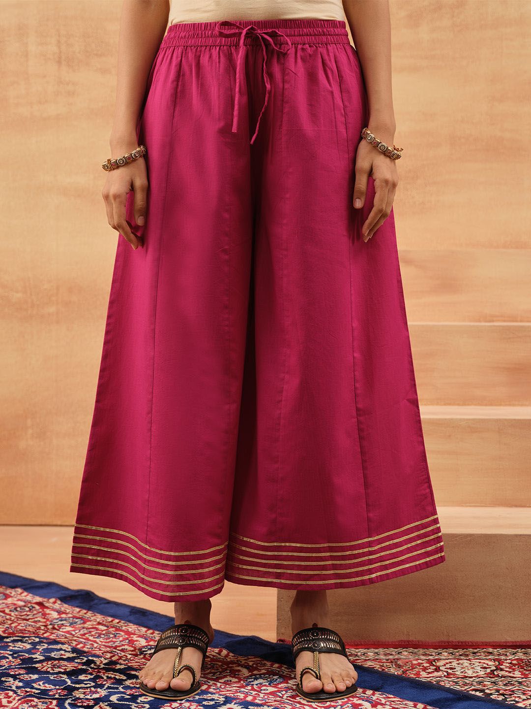 Dhiyona IS Women's Floral Printed Gotta Patti High Slit Pure Cotton Kurta With Trousers & Dupatta