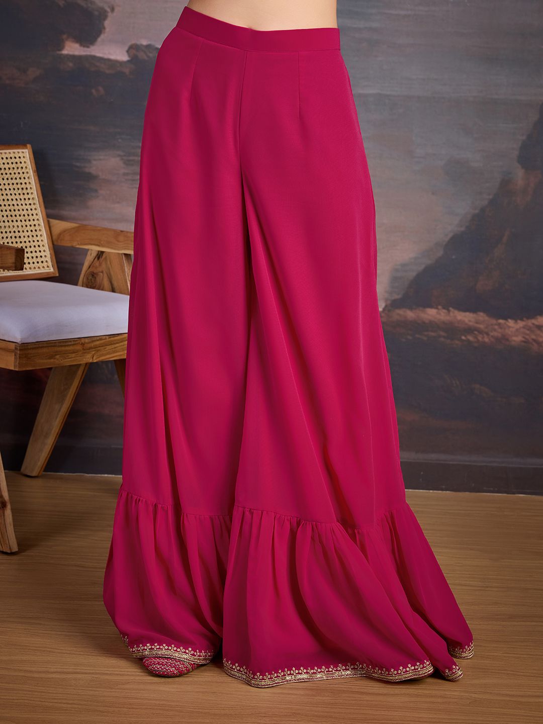 Dhiyona HOP U-Neck Anarkali Georgette Kurta & Sharara WithDupatta