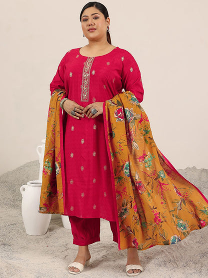 Dhiyona Women's Plus Size Ethnic Motifs Printed Sequinned Kurta With Salwar & Dupatta