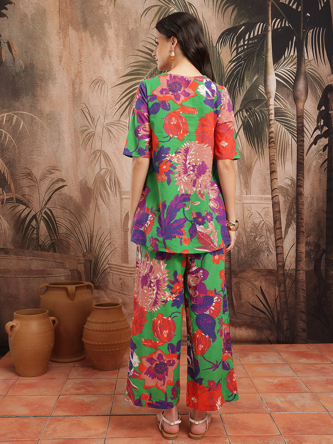 Floral Printed Regular Pure Cotton Kurti with Palazzos