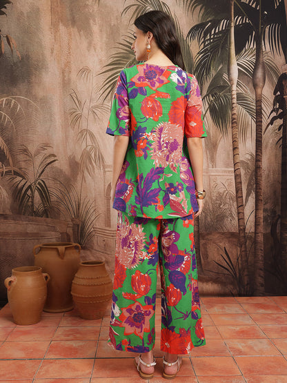 Floral Printed Regular Pure Cotton Kurti with Palazzos