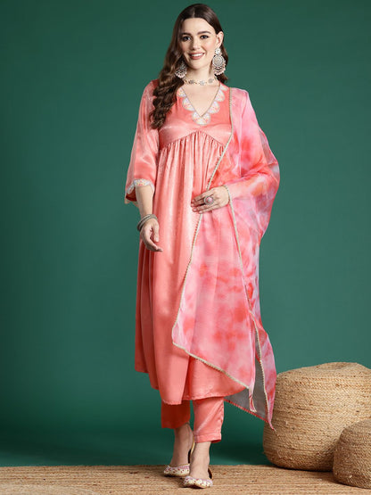 Dhiyona SN Women's Empire Sequinned Sheen Kurta Set With Dupatta