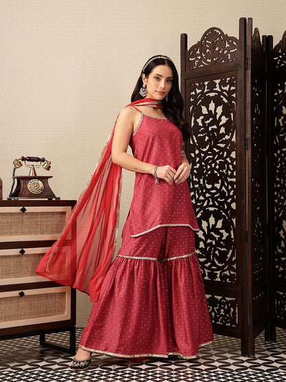 Dhiyona HOP Polka Dotted Sequinned Jashn Kurti with Sharara & With Dupatta