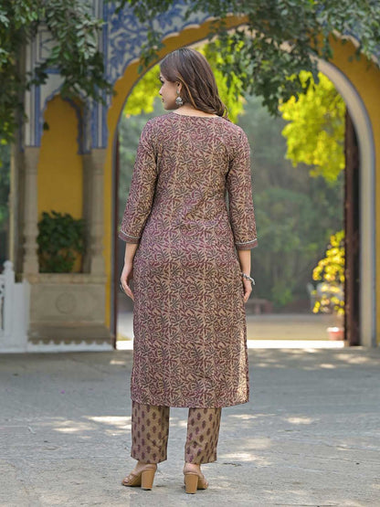 Dhiyona KL Floral Printed V Neck Gotta Patti Straight Kurta With Trousers & Dupatta