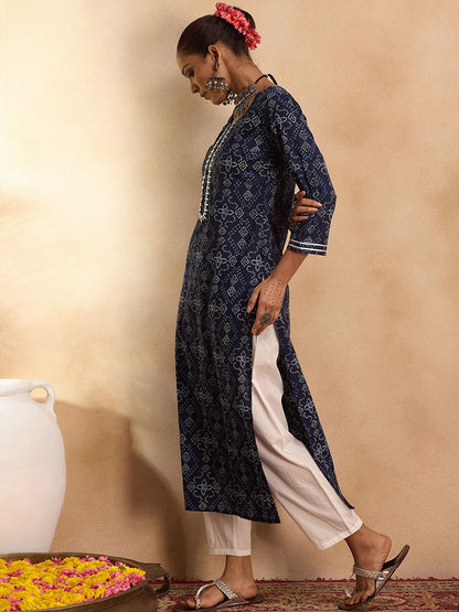 Dhiyona IE Bandahni Printed Calf Length Straight Kurta