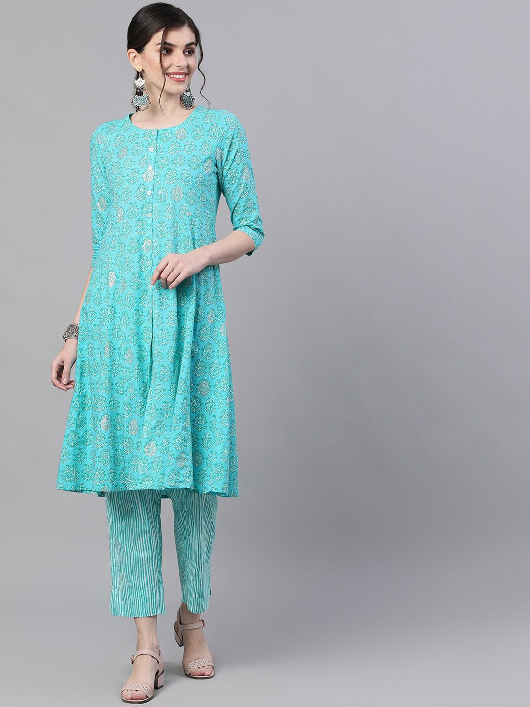 Dhiyona IS Women's Women Blue Printed Kurta with Trousers