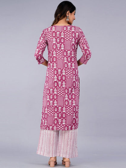 Dhiyona KL Ethnic Motifs Printed Pure Cotton Kurta With Palazzo & With Dupatta