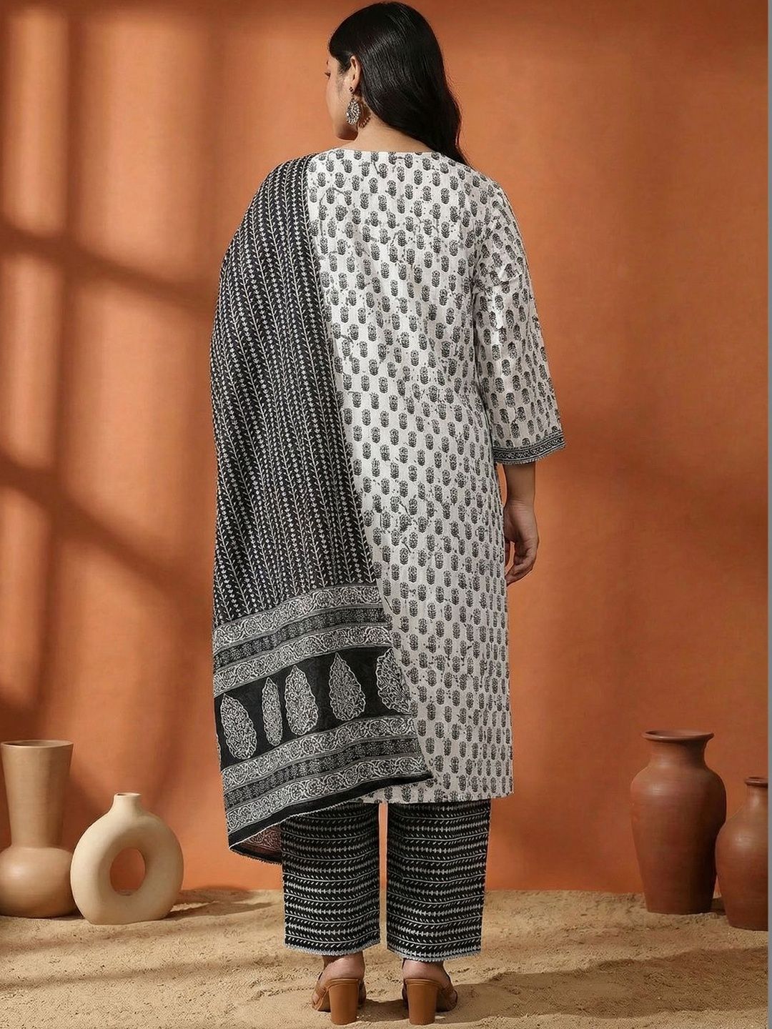 Dhiyona Women's Ethnic Motifs Printed Regular Pure Cotton Kurta with Trousers & With Dupatta