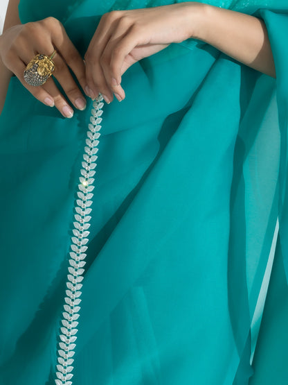 Dhiyona ST Topaz Super Soft Organza Saree with Pearl Leaves