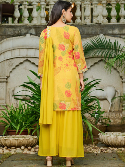 Women Floral Printed Regular Sequinned Kurta with Sharara & With Dupatta