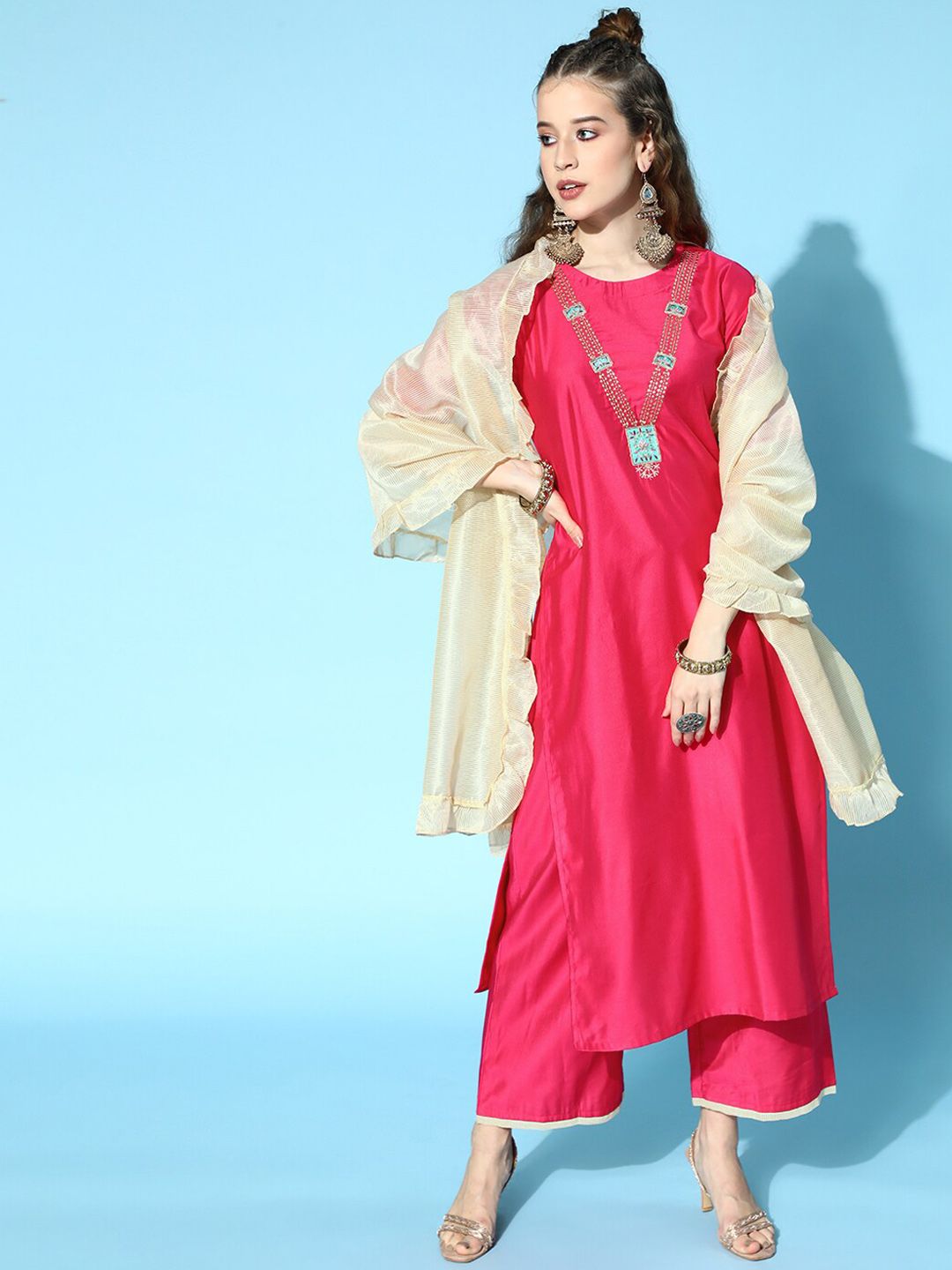 Dhiyona IE Women Ethnic Motifs Embroidered Beads and Stones Liva Kurta Set