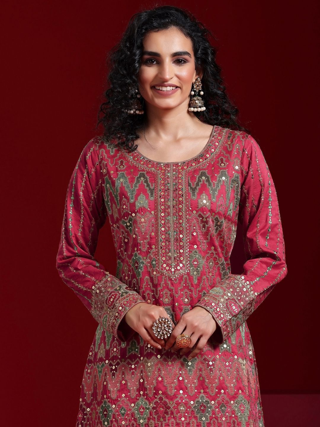 Dhiyona LL Ethnic Motifs Embroidered Regular Sequinned Kurta with Palazzos & With Dupatta