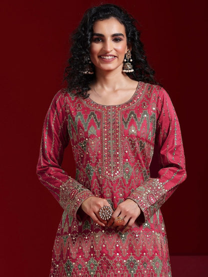 Dhiyona LL Ethnic Motifs Embroidered Regular Sequinned Kurta with Palazzos & With Dupatta