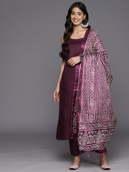 Violet Violet Solid Sleeveless Kurta With Trousers & Bandhani Printed Dupatta