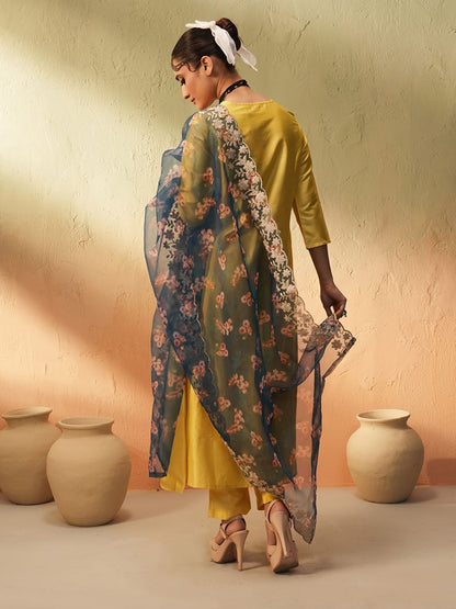Dhiyona IS Women's Women Printed Regular Kurta with Trousers & With Dupatta