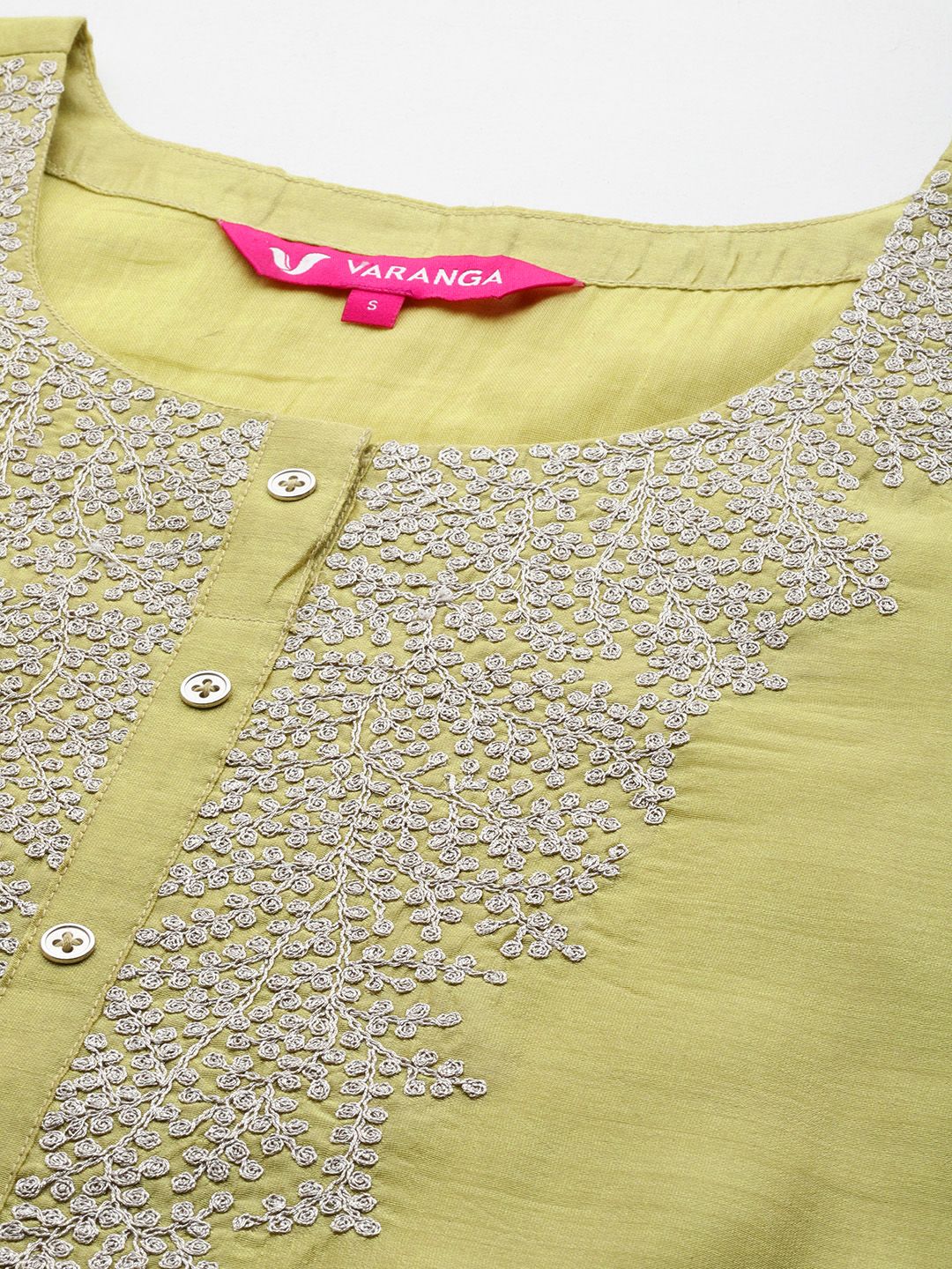 Green Floral Embroidered Regular Chanderi Silk Kurta with Trousers & Dupatta
