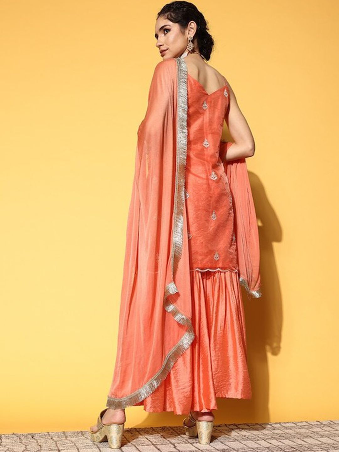 Dhiyona VA Ethnic Motifs Embroidered Thread Work Kurta with Sharara & Dupatta