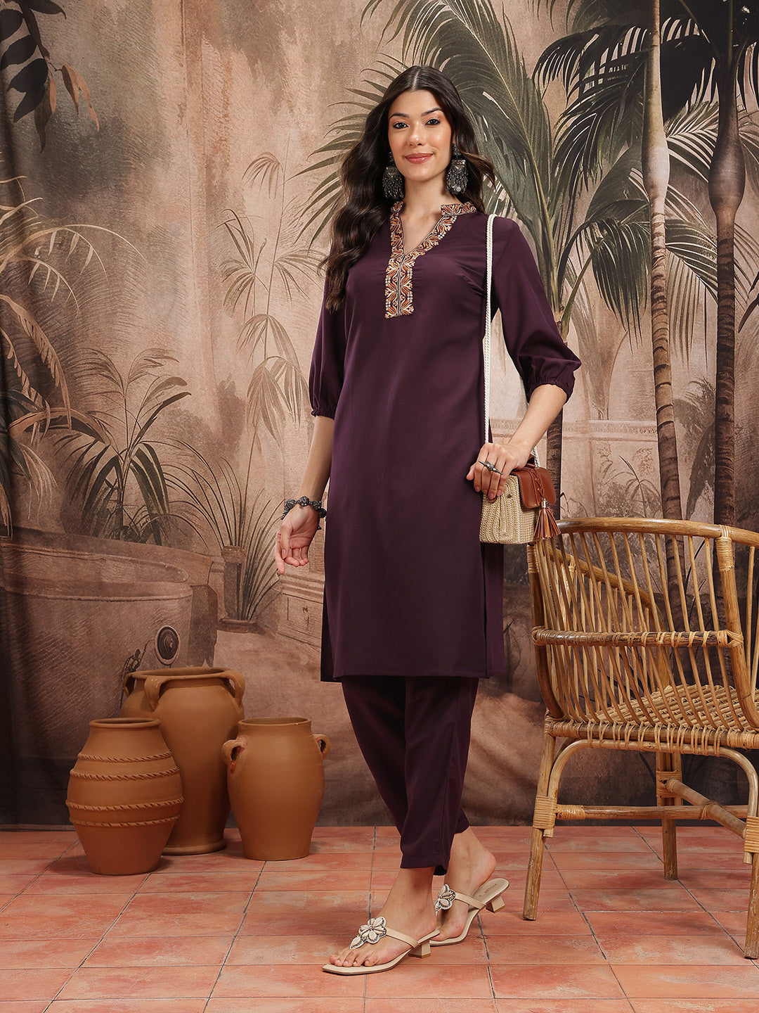 Thread Work Kurta with Trousers